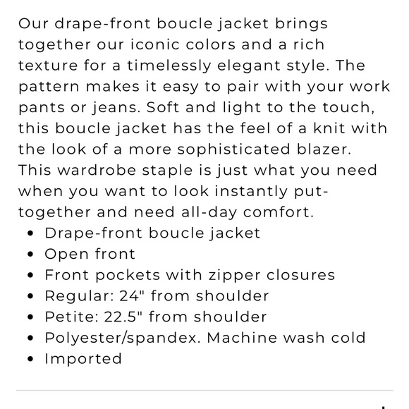 WHBM Drape-Front Boucle Jacket - Picture 4 of 6